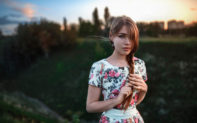 Elina karimova umbrella field sunset free wallpaper - medium preview image