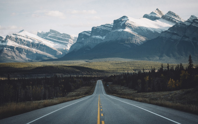 Long road mountains trees sky free wallpaper - medium preview image