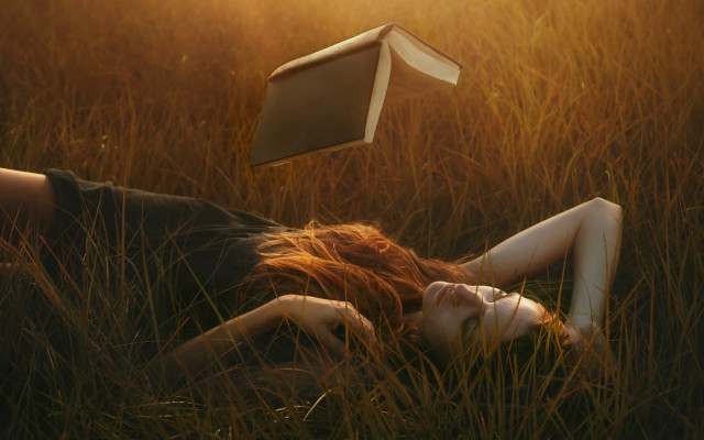Woman field book surreal magical free wallpaper - medium preview image