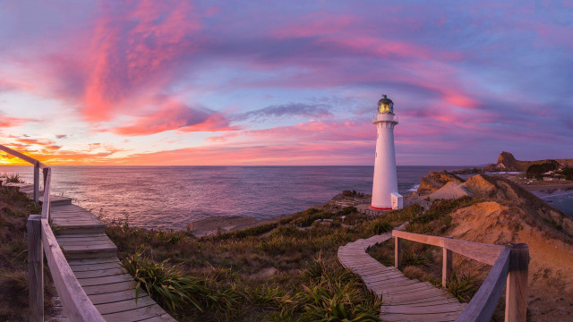 Lighthouse cliff ocean sunset pink #2 free wallpaper - medium preview image