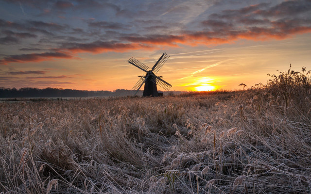Windmill field sunset clouds arts free wallpaper - medium preview image