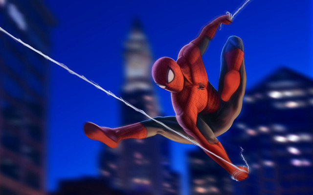 Spiderman citynight skyline hero movement free wallpaper - medium preview image