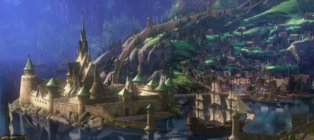 Fantasy castle towers river below free wallpaper for desktop - medium preview image