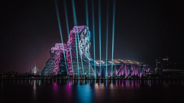 Large building city lights night free wallpaper - medium preview image