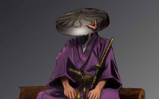 Purple robe samurai sitting portrait free wallpaper - medium preview image