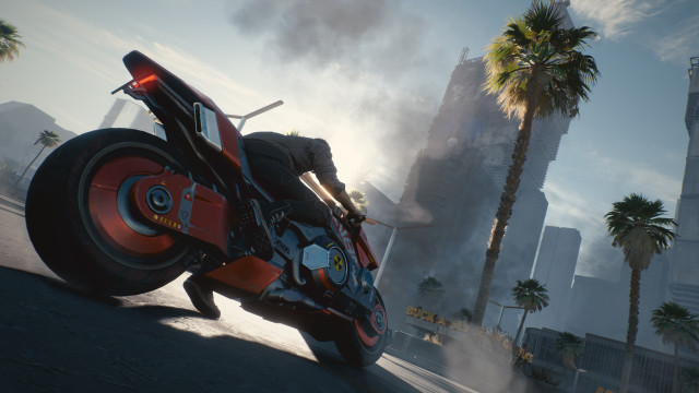 Motorcycle street palm trees urban free wallpaper - medium preview image