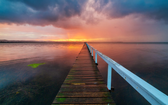 Long dock ocean cloudy sunset free wallpaper - medium preview image