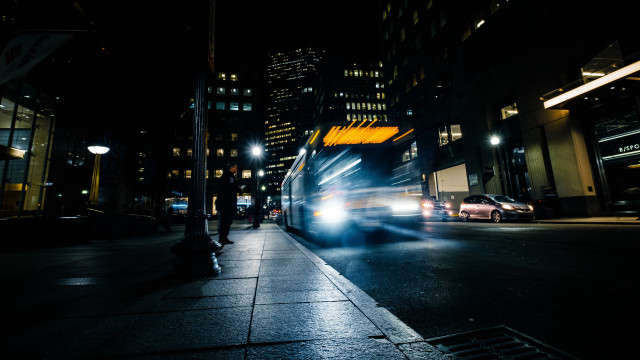 Bus night city lights tiltshift free wallpaper - medium preview image
