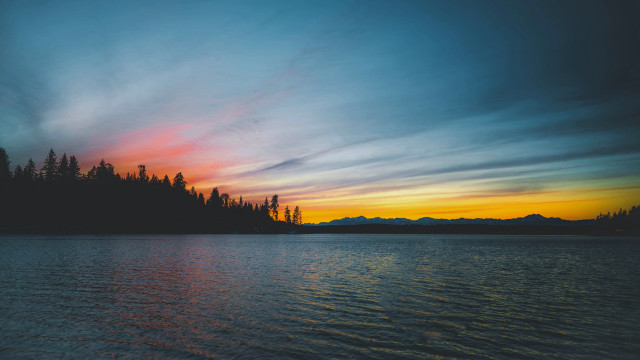 Sunset lake trees mountains clouds #2 free wallpaper - medium preview image