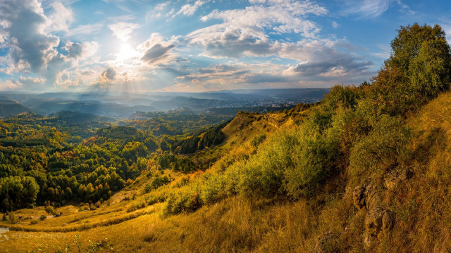 Valley sunbeam trees mountain autumn free wallpaper - medium preview image