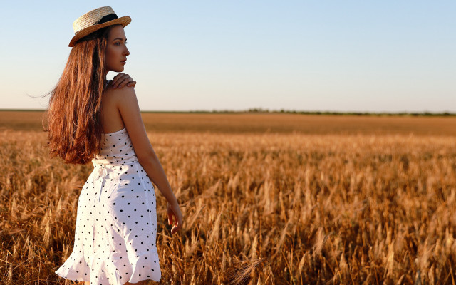 Woman hat wheat field sunset free wallpaper - medium preview image