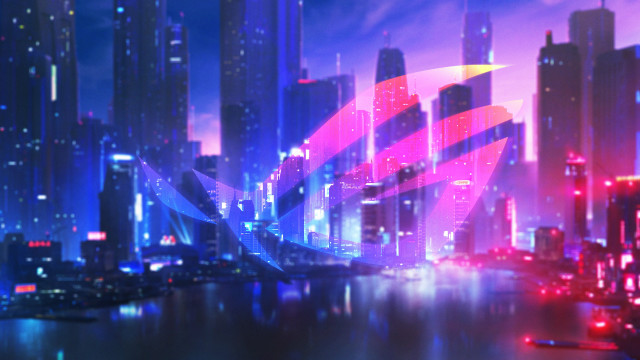 Futuristic city skyline bridge neon free wallpaper - medium preview image