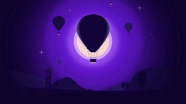 Purple hot airballoon fullmoon stars free wallpaper - medium preview image
