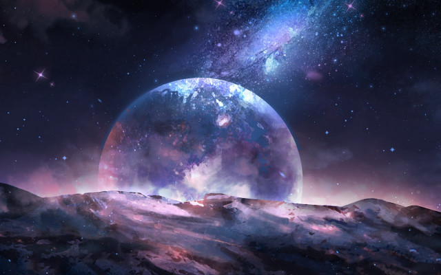 Earth planet mountains starry sky free wallpaper - medium preview image