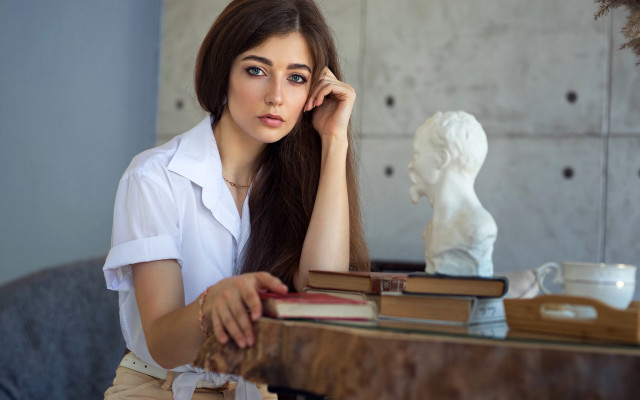 Woman books statue portrait asia free wallpaper - medium preview image