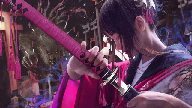 Pink sword woman decorations bear free wallpaper - medium preview image