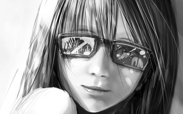 Woman glasses blackwhite background portrait free wallpaper - medium preview image