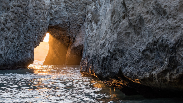Cave entrance water sunset forest free wallpaper - medium preview image