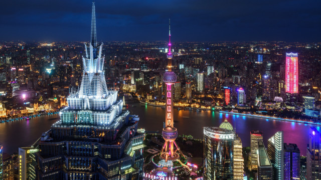 Cyberpunk city skyline night river free wallpaper - medium preview image