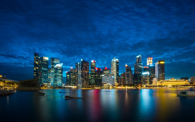 City skyline night water reflection #7 free wallpaper for desktop - medium preview image