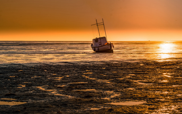 Boat sunset ocean shore fire free wallpaper - medium preview image