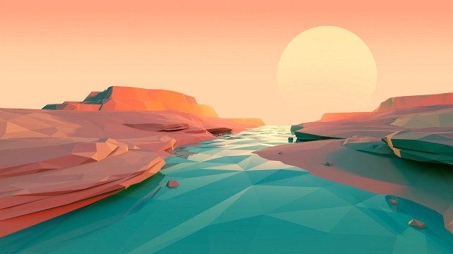 River desert sunset rocks lowpoly free wallpaper - medium preview image