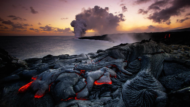 Lava ocean sunset mountain fire free wallpaper - medium preview image