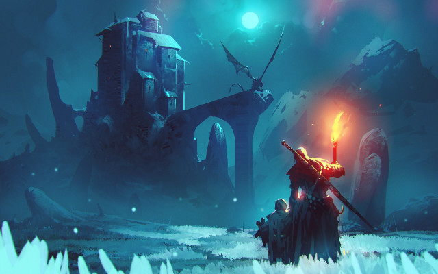 Man candle castle ice forest free wallpaper - medium preview image