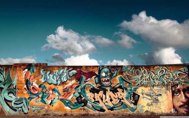 Graffiti wall sky background clouds free wallpaper - medium preview image