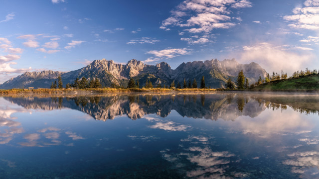 Mountain reflection lake clouds trees #2 free wallpaper - medium preview image