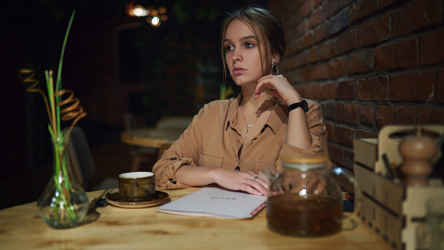 Woman coffee book flower brick free wallpaper - medium preview image