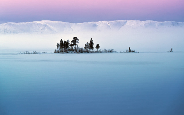 Small island lake snowy mountains free wallpaper - medium preview image