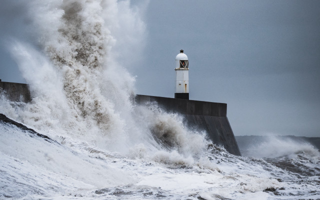 Lighthouse wave stormy ocean mountains free wallpaper - medium preview image