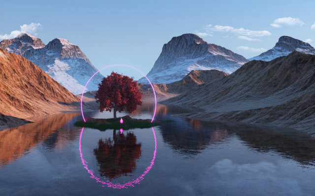Tree pink circle lake mountains free wallpaper - medium preview image