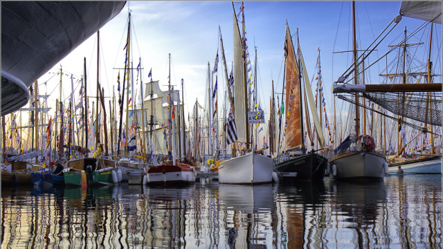 Sailboats harbor cityscape impressionism cedric free wallpaper - medium preview image