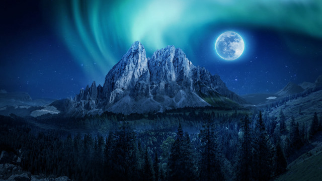 Mountain fullmoon forest lake space free wallpaper - medium preview image