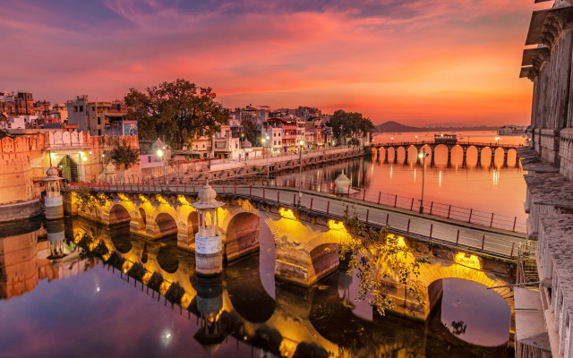 Bridge water night city mystical free wallpaper - medium preview image