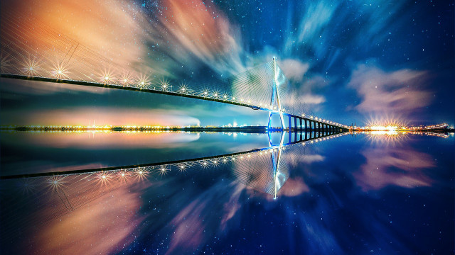 Bridge water stars reflection space free wallpaper - medium preview image
