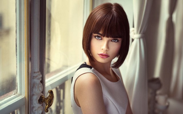 Asian bob cut portrait curtains free wallpaper - medium preview image