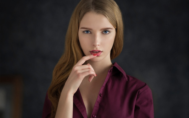 Woman red hair finger lips #2 free wallpaper - medium preview image