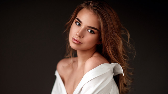 Woman white shirt hair wind free wallpaper - medium preview image