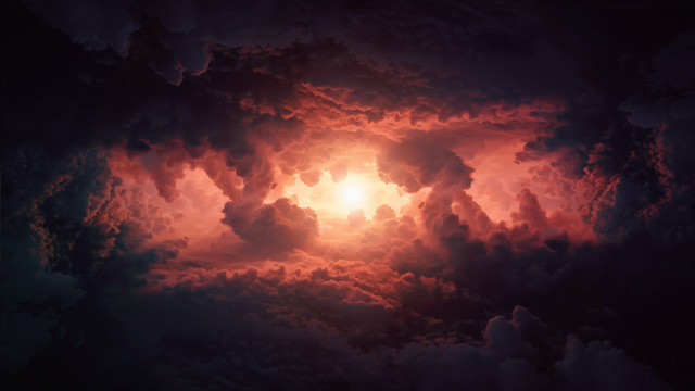 Large cloud sun volumetric lighting free wallpaper - medium preview image