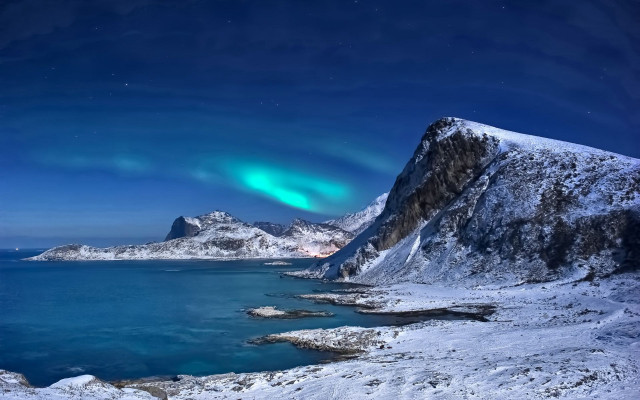 Mountain lake green aurora space free wallpaper - medium preview image
