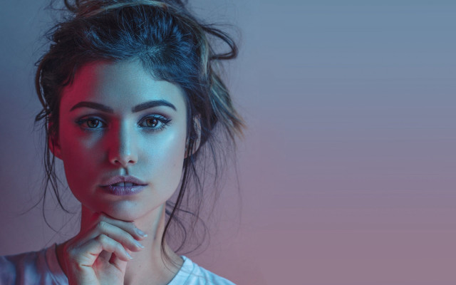 Messy topknot white shirt portrait free wallpaper - medium preview image