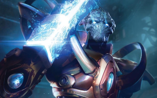 Overwatch character sword glowing blue free wallpaper - medium preview image