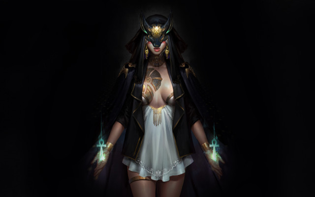 Fantasy woman hood cape sword free wallpaper - medium preview image