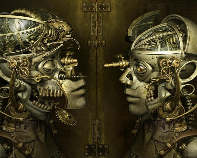 Metal faces gears mechanical art free wallpaper - medium preview image