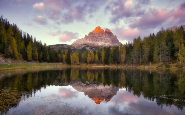 Mountain reflection lake forest sunset free wallpaper - medium preview image