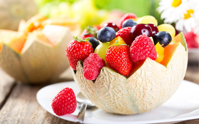 Fruit bowl with flowers and free wallpaper - medium preview image