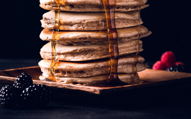 Pancakes syrup berries food photography free wallpaper - medium preview image
